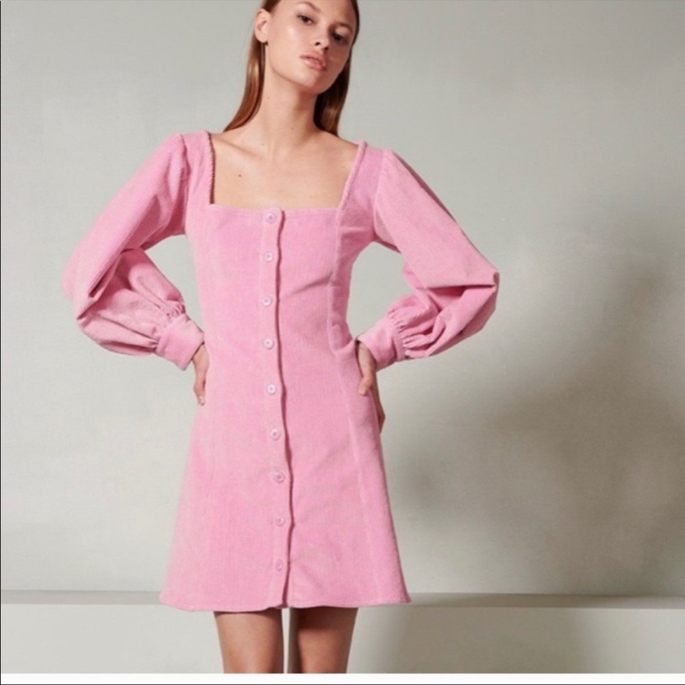 STAUD Corduroy Puff Sleeves Button Down Mini Dress